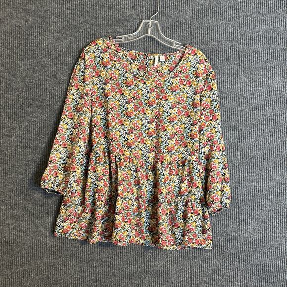 Cato Womens Blouse Size XL Floral Multi Color Button Front Ruffle Boho Peasant - Picture 1 of 8